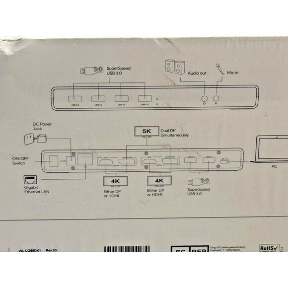 USB C Docking Station Dual Monitor, Dual 4K HDMI & Displayport - WAVLINK - READ - Picture 3 of 3